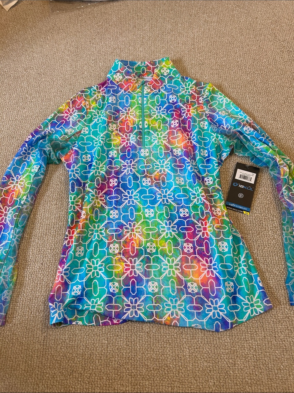 NWT IBKUL Long Sleeve Zip Mock Neck XS Sandra Seafoam